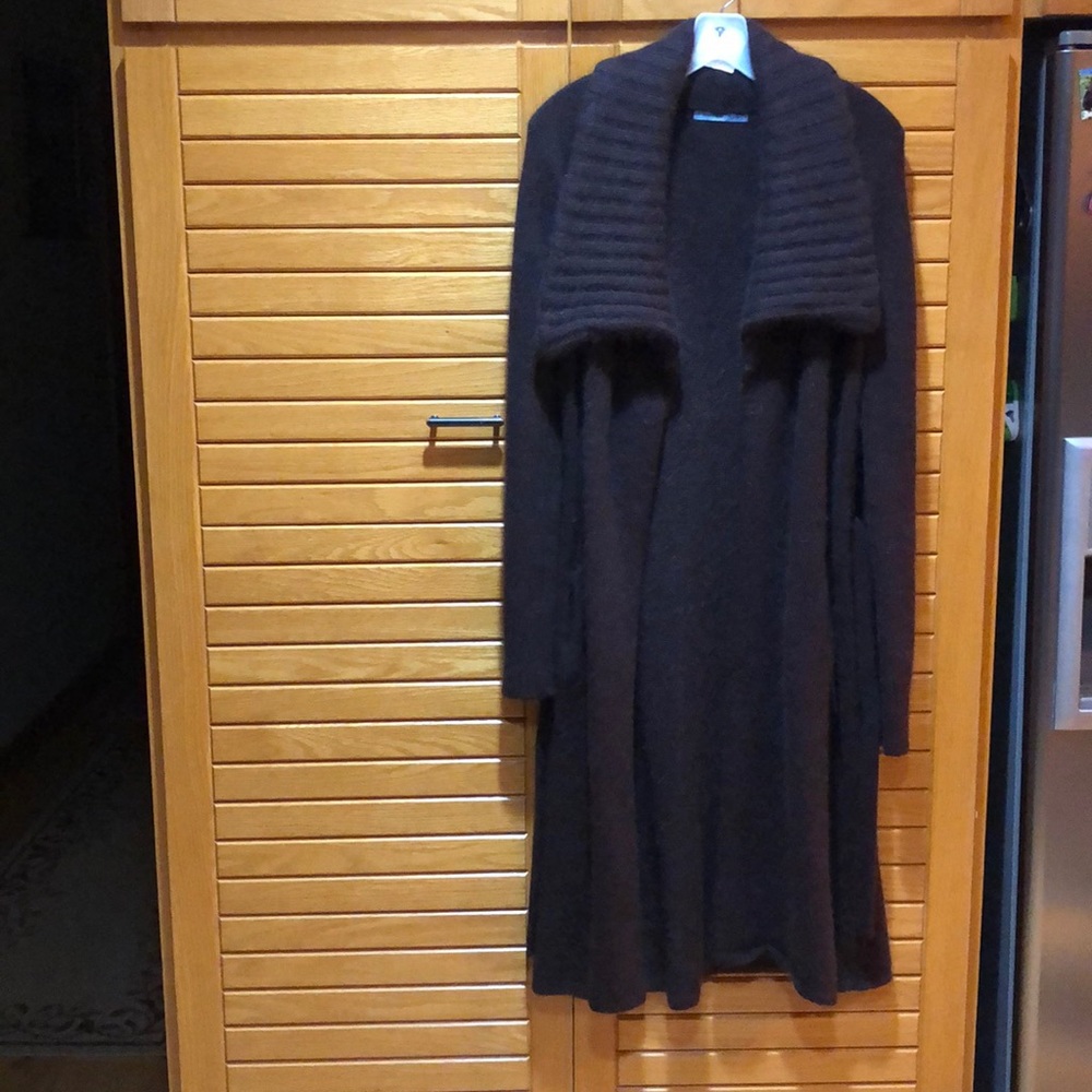 Womans Open Knee Length Brown Cardigan Sweater (M)